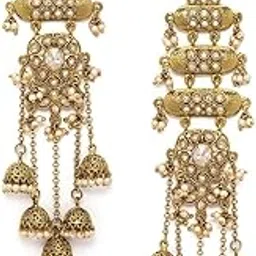 rubans Women's & Girl's 22K Gold-Plated Antique Gold Tone Jhumka Shoulder Duster Earrings with Pearl Accents-picture-20