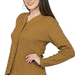 mont connett Women Woolen V-Neck Self Design Cardigan Heavy Daffodil Fabric Cardigan Winter Wear Pure Wool Cardigan Sweater for Women Free Size Long Cotty Fully Warm Cardigans-picture-54