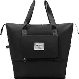 tech logo electronics Imported Foldable Travel Duffle Bag Sports Gym Shoulder Handbag for Women Outdoor Weekend Luggage Bag with Shoe and Wet Clothes Compartments (black)-picture-13