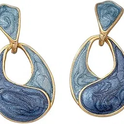 Blue & Gold Enamel Finish Drop Earrings for Women | Designer Statement Earrings | Lightweight Party & Fashion Jewelry For girls image 1