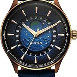 Titan Stellar Quartz Blue Round Dial Men's Watch | Leather Strap Material | Watches for Men Analog - 1890QL01-picture-23