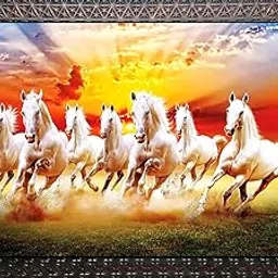CN RETAILS Beautiful 7 Running Horse Vastu Wall Painting with Special Effects Sparkle Lamination wood art framed wall Painting for home décor Synthetic Solid Wooden Frame (Brown, 50 x 65 cm) 18x24_51-picture-12