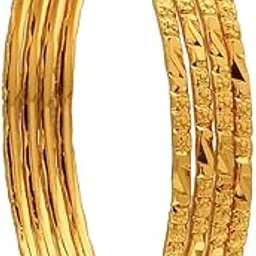 1 Gram Gold Plated Copper Traditional Plain Bangle Set for Women & Girls-image-1