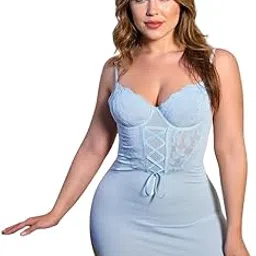 luxzii - a touch of luxury LUXZII Women Sexy Lace Babydoll Nightwear Dress with Garter Straps Panty Sheer Lingerie Sleepwear Women Night Wear Dress for Sky Blue Sexy Babydoll Lingerie-picture-15