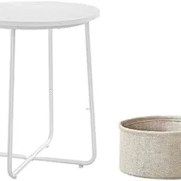 Side Table with Storage Basket Minimalist Indoor Outdoor for Yard Lawn Proch-picture-47