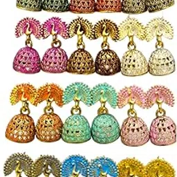 manranga Jhumka Earrings For Women Girls Ladies Earrings Combo Set Valentine Gift Traditional Wedding Gold Meenakari Ethnic Antique South Indian Pearl Moti Jhumkas Peacock Jhumki | diwali party | bhaiduj | office wear | casual | sangeet | sagan ceremony | function | cocktail party | traditional | ethnic jhumki | silver pearl | dandiya | garba | haldi mehndi-picture-51