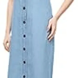 7ounce Solid Regular Fit, Below Knee Length, Half Sleeve, Coat Button, Front Closure, Denim Dress For Women-picture-42
