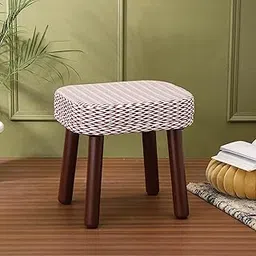 LUSHLIN Big Leg Red S1 Ottoman Stool for Living Room | Cotton Cushioned Wooden Pouffe for Bedroom | Stylish Side Seat, Puffy Sitting & Home Décor Furniture (Red)-picture-13