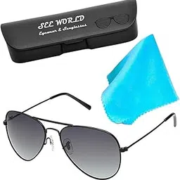 see world Black Full Rim Metal Frame, Grey Glasses Latest and Stylish Aviator Sunglasses, UV Protected for Girls, Boys, Men & Women with Hard Case and Cleaning Cloth-picture-22
