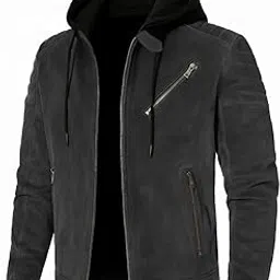 Suede Jacket, Removable Hood, Multiple Zippers-image-38