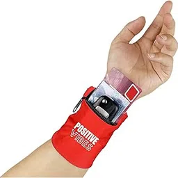 95MILES GARMENTS Postive Vibe Quote Printed Wrist Band Wallet Wrist Pouch for Multiuses Wristband Wallet for Sports Gym Exercise Outdoor Activities Zipper Type (Red)-picture-11