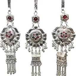 fluppy Traditional Oxidized Kamar Band with Floral Design, Red Crystal Accents, Hanging House Charms Traditional Waist Chain for Women-picture-35