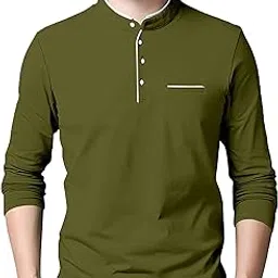 ausk Men's Cotton Henley Neck Full Sleeve Solid Regular Fit T-Shirt (Large; DarkGreen)-picture-10