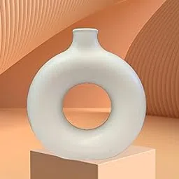 Donut Vase Plastic 22cm Diameter, White-picture-59