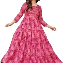 Beautiful Trending Long Pink Gown with Beautiful Front Mirror Embroidery and Floral Print for Women's and Girls-picture-38