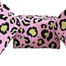 Hand Block Print Cotton Cosmetic Pouch Set, Pink and Black, Quilted Waterproof Travel Organizer Bags, Set of 3 Different Sizes with Zipper Closure image 1