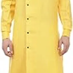veera paridhaan Men Cotton Zig Zag Chinese Collar Kurta (Yellow, Small-36)-picture-46