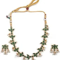 stileadda Handcrafted Gold Plated Kemp Studded Stylish Necklace Set with Unique Design Elements-picture-27