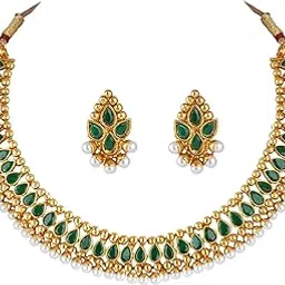 jfl Jewellery for Less Ethnic Gold Plated Necklace Set studded with Stones and embelished with Pearls-picture-37