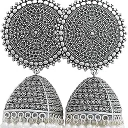 SIYAROMA Antique Oxydised Jhumka Earrings, Traditional Indian Style, Oxidized Metal, Tribal Design, Large Size image 1