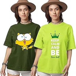 reifica Pure Cotton Half Sleeve Loose Fit Oversized T Shirts for Women/Girls Combo Pack of 2-picture-24