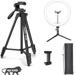 Osaka OS 550 Tripod 55 Inches for Smartphone & SLR Camera Combo with 14 Inch Ring Light 15W, Mobile Holder and Carry Case Portable Lightweight Aluminium Tripod-picture-48