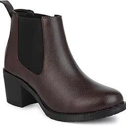 veefox Women's Chelsea Ankle Boots | Block Heel Slip-On Booties | Stylish, Comfortable Synthetic Leather Shoes for Casual, Office, Travel & Daily Fall Winter Wear-picture-10