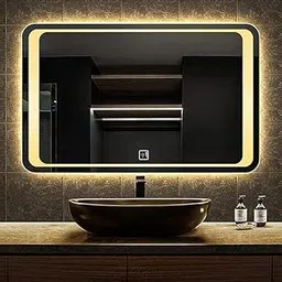 VENETIAN IMAGE Rectangular LED Mirror | Dual-Sided Glow with Warm, Natural & Cool Light | Touch Sensor Dimmable Wall Mirror for Bathroom & Bedroom(60x90 cm) image 1