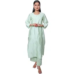 indian handicraft standards Lucknowi Indiancraft Chanderi Chikankari Light Sea Green Plazzo Set For Women.-picture-37