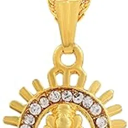 dulci Gold Plated Brass CZ Lord Ganesha With Sun Blessing Pendant Chain Necklace Religious Fashion Jewellery for Men Women-picture-16