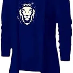 dublly Mens Navy Blue Open Shrug with White Lion Face Print ? Bold King Style Layered Wear-picture-39