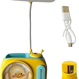 FUBIX Cute TV Shape Table Lamp - Rechargeable Desk Lamp with Pen Holder & Sharpener, Study Desk Light for Study Room/Home/Office (Yellow)-picture-12