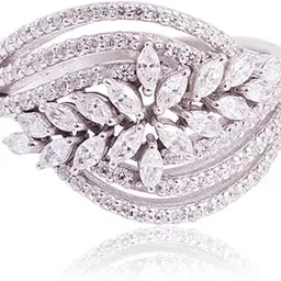 tsb Rhodium Plated American Diamond Solitair Floral Adjustable Ring For Women-picture-46