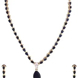 ratnavali jewels American Diamond CZ Gold Plated Designer Golden Jewellery Set/Necklace Set with Chain & Earring for Girls/Women RV2762-picture-35