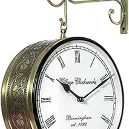 Crafted wonders Metal Vintage Double Sided Analog Wall Clock | Railway Station Antique Decorative Clock with Brass Finishing for Home, Office, Gym, Classroom Golden(8 Inches)-picture-10