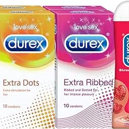 Pleasure Packs (Durex Extra Dots 10s, Extra Ribbed 10s, Extra Dots 10s, Extra Ribbed 10s, Strawberry 50 ml)-picture-17