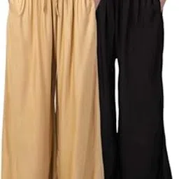 leggfine Women's Pocket Palazzo | Rayon Fabric | Relaxed Fit & Comfortable Pack of 2 Beige & Black-picture-22