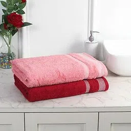 Mafatlal Pure Cotton Bath Towel Long Size Pink & RED | Lightweight, Plush 550 GSM | Pack of 2 Seasons-picture-17