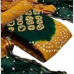 shreyam Womens Cotton silk Unstiched rajasthani bandhani dress material with dupatta full set-picture-26