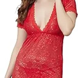 Women's Nylon Lace Babydoll/Nightwear Lingerie, Black-image-0