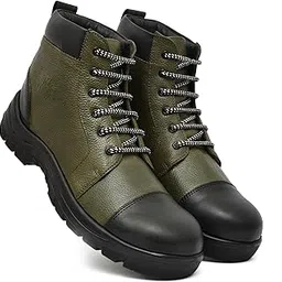 pillaa Men's Leather Combat Ankle Boots Lace Up Military Cap Toe Tactical Work Lug Sole image 1