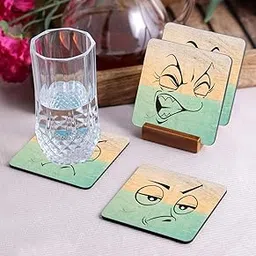 Crazy Sutra Premium HD Printed Standard Size Coasters for Tea Coffee, Cups, Mugs Beer, Cans Bar Glass, Home Kitchen, Office Desk Set of-4 (Cos-FaceExpression-2)-picture-17