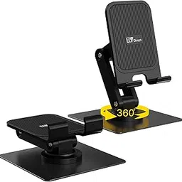 ELV DIRECT 360° Rotating Plastic Mobile Phone Stand with Metallic Base | Foldable & Adjustable Desk Holder for Smartphones | Universally Compatible, Lightweight & Durable – Black-picture-10