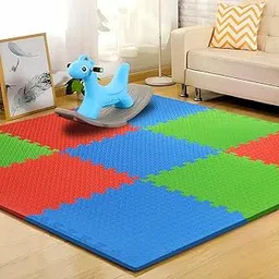 EASYHOME EVA Foam Interlocking Mats - Blue, Green, Red Baby Playmat for Crawling & Playing, Protective Floor Tiles for Home and Offices- 60x60cm - 12mm Thickness (Pack of 9-36 Sq Ft Area) image 1