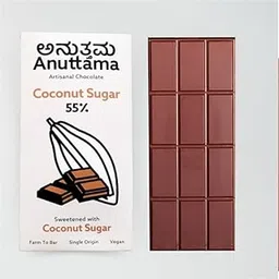 ANUTTAMA Coconut Sugar Dark Chocolate Bar-50gm | 55% Cocoa | Cocoa Butter | Natural Coconut Sweetened | Handmade Dark Chocolate Bar | Vegan Chocolate | Natural Chocolate Bar |Chocolate for Birthday Gift image 1