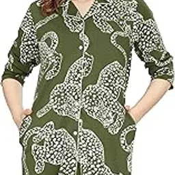 zeyo Women's Cotton Night Dress Leopard Printed Knee Length Night Gown 5791-picture-31