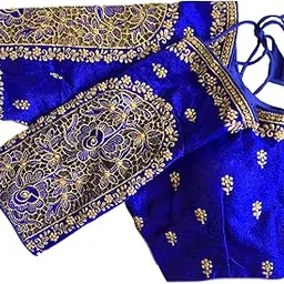 Women's Flower Embroidery Sleeves Cut Work Readymade Saree Blouse-image-35