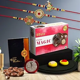 DeoDap Rakhi For Brother Set Of 3, Rakhi For Brother And Bhabhi, Rakhi With Chocolate, Rakhi With Gift For Brother, Rakhi For Kids, Rakhi Set, Rakhi Combo, Rakhi With Sweets (K3_298+299+304_CM32)-image-0