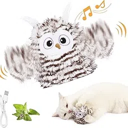 Kimee Interactive Cat Toy Rechargeable Automatic Chirping Owl Cat Toy with Catnip, Auto Beating Wings Flying Bird Cat Toys for Indoor Cats to Play Alone, Never Boredom-picture-20