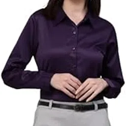 style quotient Women Solid Wine Satin Formal Shirt image 1